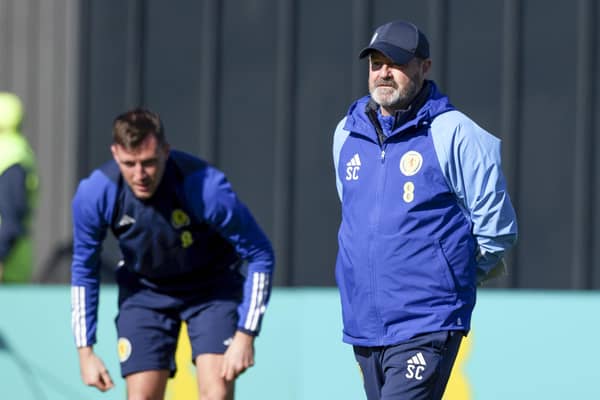 Steve Clarke oversees Scotland training ahead of Tuesday's match against Spain.