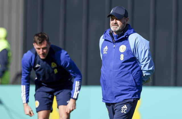 Steve Clarke oversees Scotland training ahead of Tuesday's match against Spain.