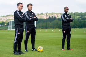 Stephen Glass alongside coaches Allan Russell and Henry Apaloo. (Photo by Ross MacDonald / SNS Group)