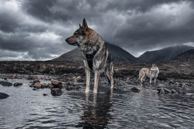 Damek in the shadow of the Cuillins at Sligachan