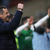 Jack Ross shows his delight after the win over Rangers.