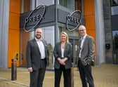From left: Alastair McMillen of the Scottish National Development Bank, Nicola Douglas of the SNIB, and Orbex chief financial officer Simon Beswick at Orbex facilities in Forres, Moray. Picture: contributed.
