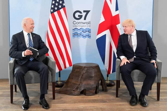 US President Joe Biden (left) with Prime Minister Boris Johnson, during their meeting at the G7 summit in Cornwall. Picture: Toby Melville/PA Wire