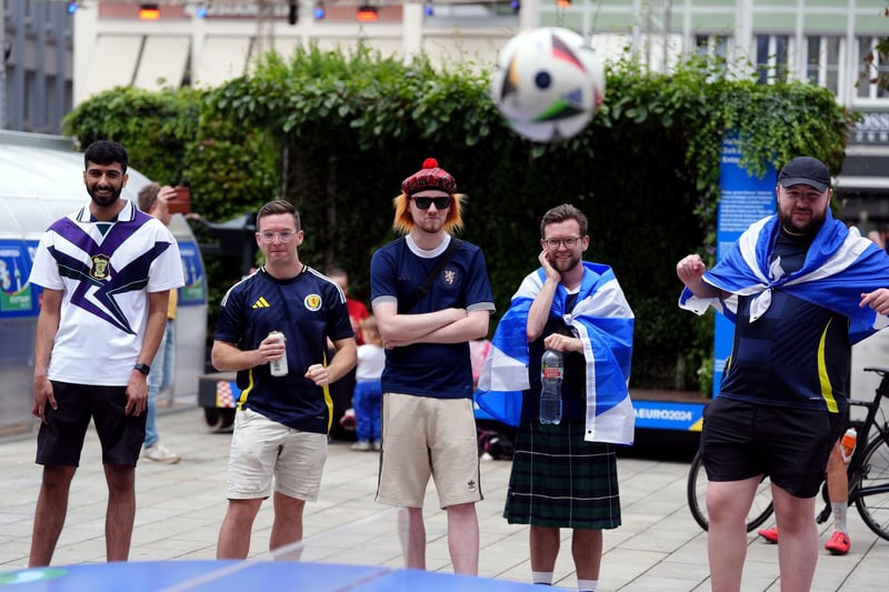 Scotland fans play table football, Marktplatz, Stuttgart ahead of their Euro 2024 group A game against Hungary