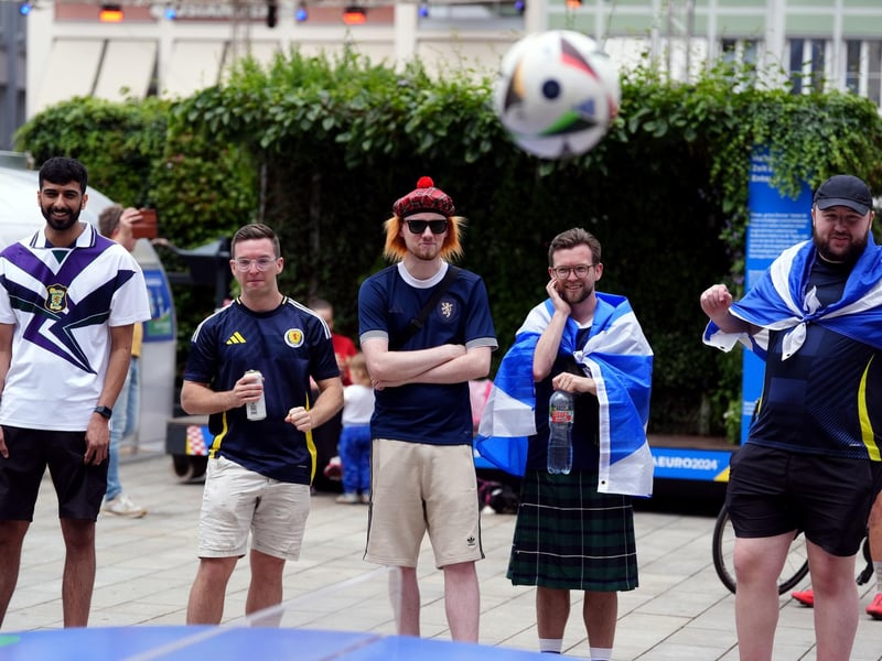 Scotland fans play table football, Marktplatz, Stuttgart ahead of their Euro 2024 group A game against Hungary