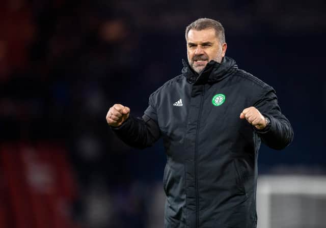 Celtic manager Ange Postecoglou celebrates after the Premier Sports Cup semi-final win over St Johnstone at Hampden Park. (Photo by Rob Casey / SNS Group)