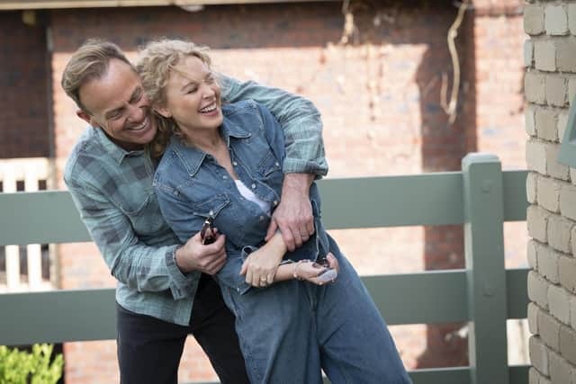 Jason Donovan as Scott as Kylie Minogue as Charlene. A Photo/©Channel 5/Fremantle.