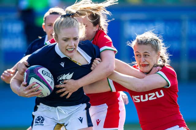 Megan Gaffney in action for Scotland during the 27-20 win over Wales in the 2020 Women's Six Nations at Scotstoun.  (Photo by Ross MacDonald / SNS Group)