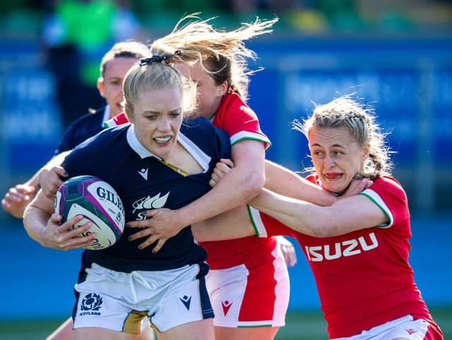 Megan Gaffney in action for Scotland during the 27-20 win over Wales in the 2020 Women's Six Nations at Scotstoun. (Photo by Ross MacDonald / SNS Group)