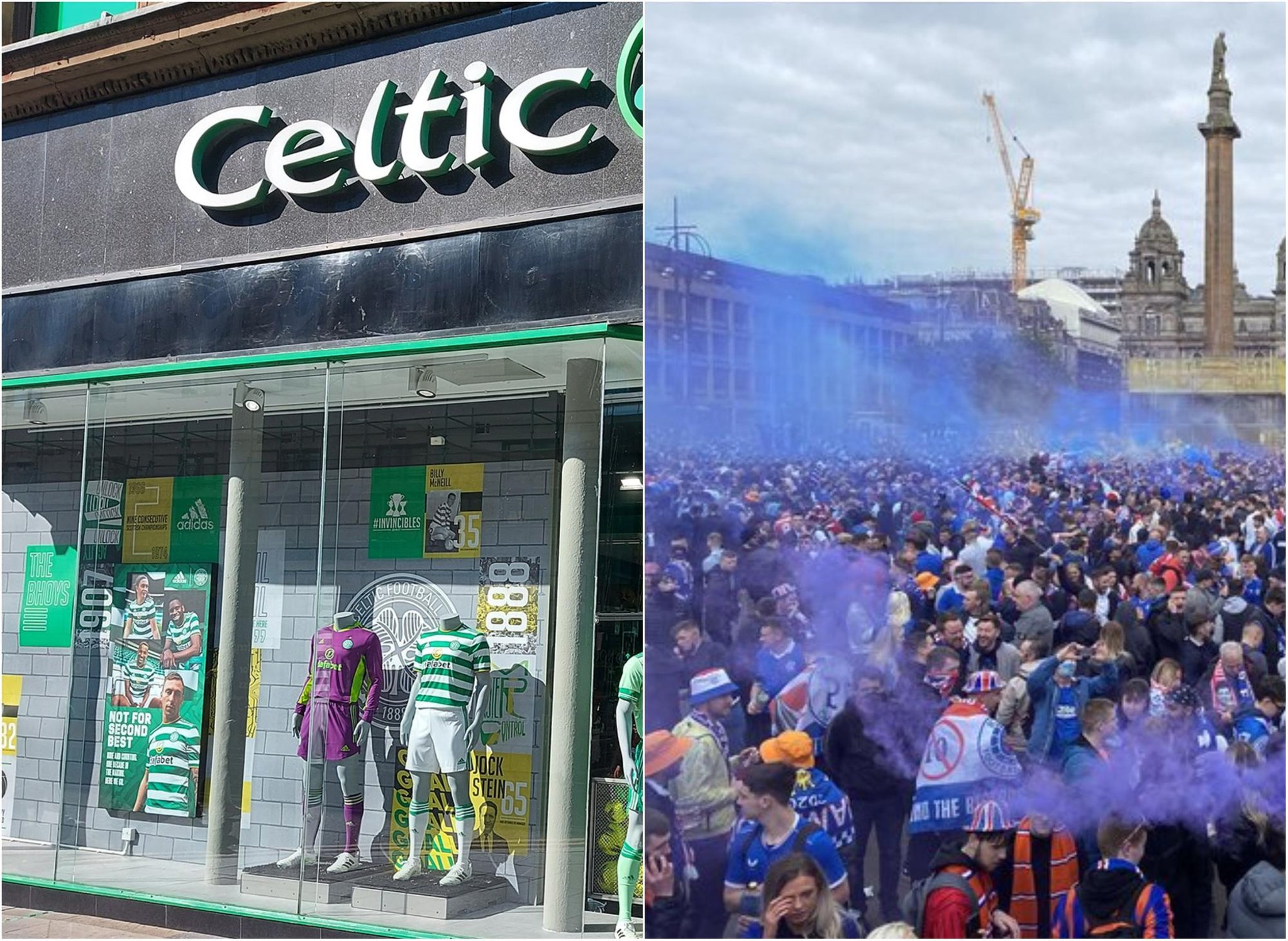 Celtic store targeted by vandals as Rangers fan is pictured urinating in doorway