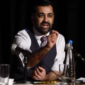 Humza Yousaf speaking at the SNP leadership hustings at Rothes Halls, Glenrothes. Picture: Jeff J Mitchell/PA Wire