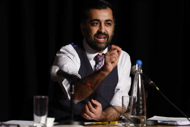 Humza Yousaf speaking at the SNP leadership hustings at Rothes Halls, Glenrothes. Picture: Jeff J Mitchell/PA Wire