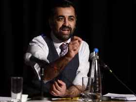 Humza Yousaf speaking at the SNP leadership hustings at Rothes Halls, Glenrothes. Picture: Jeff J Mitchell/PA Wire