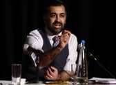 Humza Yousaf speaking at the SNP leadership hustings at Rothes Halls, Glenrothes. Picture: Jeff J Mitchell/PA Wire