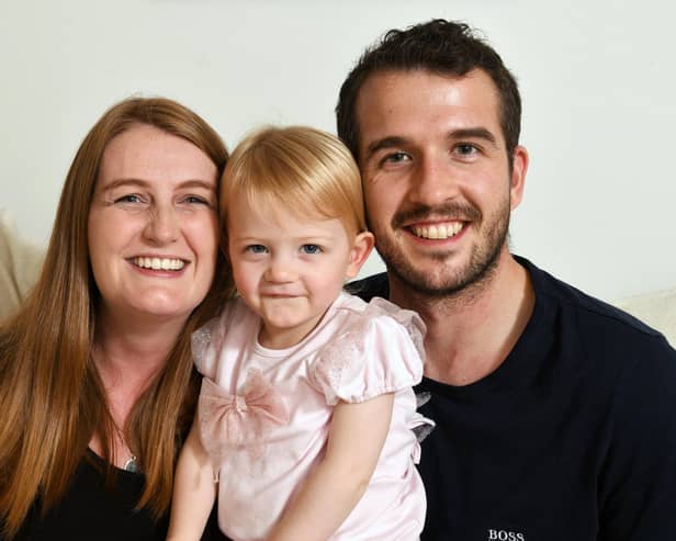 Kimberley and Craig Turnbull with Sophia who will be two next month. Pic: Michael Gillen
