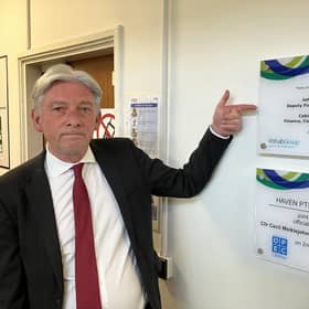 Richard Leonard MSP on a recent visit to Haven and the plaque unveiled by John Swinney in 2015 at the official opening. Pic: Contributed