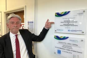 Richard Leonard MSP on a recent visit to Haven and the plaque unveiled by John Swinney in 2015 at the official opening. Pic: Contributed