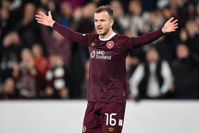 Hearts' Andy Halliday celebrates his goal to make it 2-0 during his side's UEFA Europa Conference League match against RFS. Photo by Paul Devlin / SNS Group