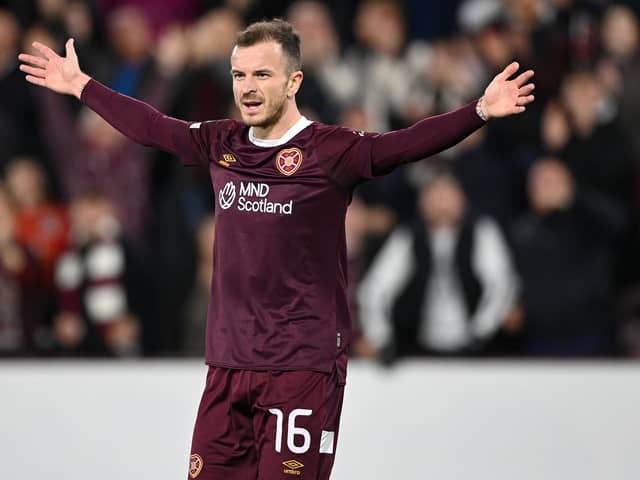 Hearts' Andy Halliday celebrates his goal to make it 2-0 during his side's UEFA Europa Conference League match against RFS. Photo by Paul Devlin / SNS Group