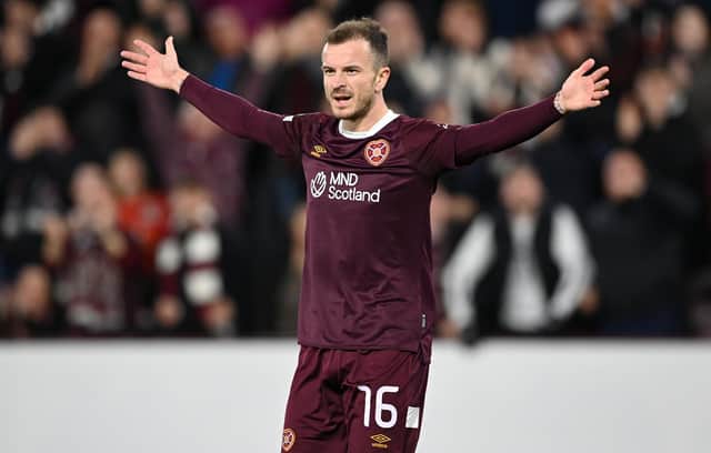 Hearts' Andy Halliday celebrates his goal to make it 2-0 during his side's UEFA Europa Conference League match against RFS. Photo by Paul Devlin / SNS Group