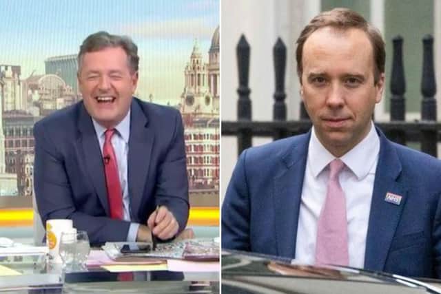Piers Morgan, left, has suggested both he and Matt Hancock inject the Covid-19 vaccine from Pfizer and BioNTech together on live TV.