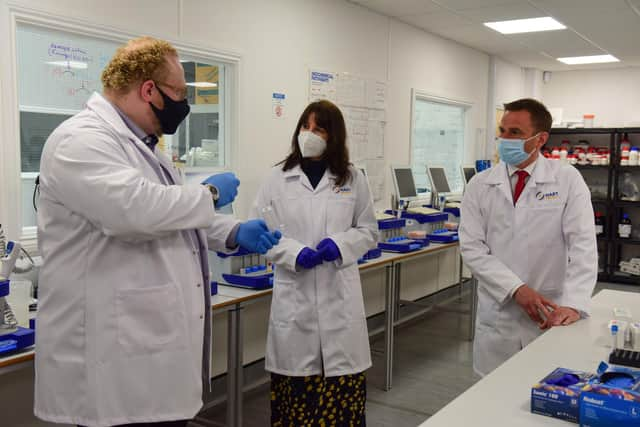 Labour shadow chancellor Rachel Reeves (centre) during at visit to Hart Biologicals today