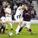 Hearts' Kenneth Vargas goes down in the box during the match against St Johnstone.