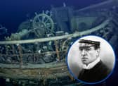 Ernest Shackleton and the wrecked ship. Picture: PA Wire/Falklands Maritime Heritage Trust