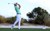 Collin Morikawa hits his tee shot on the second hole during the second round of the Hero World Challenge at Albany Golf Course in the Bahamas. Mike Ehrmann/Getty Images.