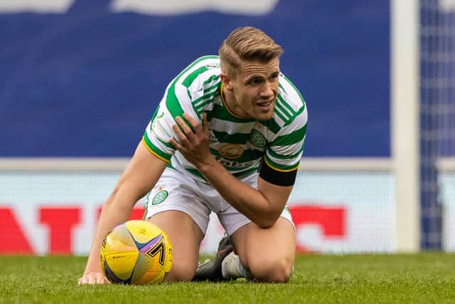Celtic's Kristoffer Ajer could possibly have better shouldered midfield responsibilities than his central defence duties. (Photo by Craig Williamson / SNS Group)