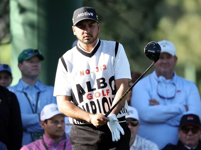 Jason Day wore  his vest top when he completed the first round of the 88th Masters on Friday morning. Picture: Warren Little/Getty Images.