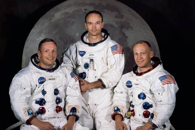 From left, Neil Armstrong, Michael Collins, and Edwin E "Buzz" Aldrin.