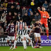 Hearts goalkeeper Zander Clark rises high to clear the ball during the 1-0 win over St Mirren.