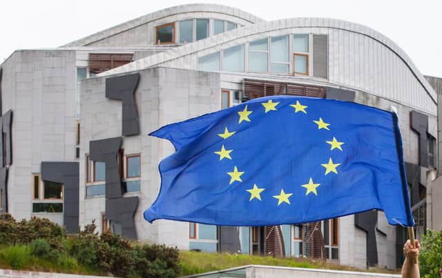 An EU flag at the Scottish Parliament
