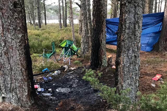 The abandoned campsite at Loch Morlich in the Cairngorms National Park, Scottish Highlands.