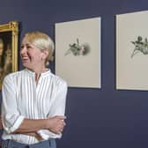 Artist Alison Watt stands in front of two of her new paintings and a painting by Allan Ramsay which inspired them - part of Alison Watt: A Portrait Without Likeness at the Scottish National Portrait Gallery in Edinburgh PIC: Neil Hanna