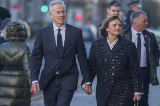 Tony and Cherie Blair arrive at St Mary's Episcopal Cathedral to pay their respects to Alistair Darling. Picture: Lisa Ferguson