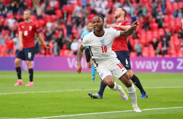 Raheem Sterling of England celebrates after scoring in the Euro 2020 game against the Czech Republic (Picture: Laurence Griffiths/Getty Images)