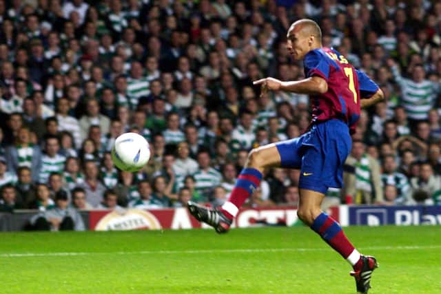 Henrik Larsson playing for Barcelona against Celtic in a Champions League game at Parkhead. Picture: SNS