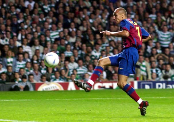 Henrik Larsson playing for Barcelona against Celtic in a Champions League game at Parkhead. Picture: SNS