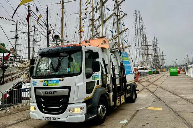 Keenan Recycling truck collecting food waste at the Tall Ships Aberdeen event