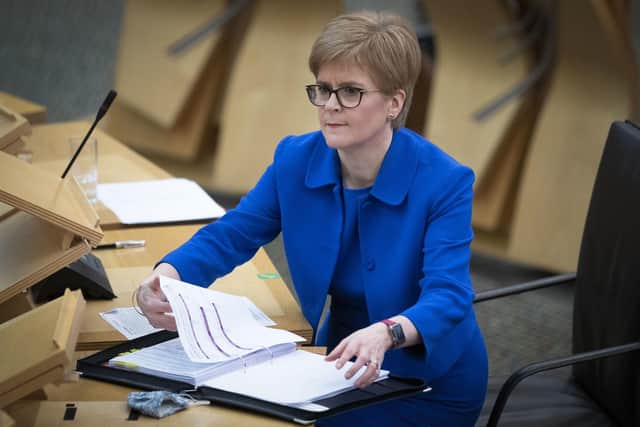 First Minister Nicola Sturgeon during First Minister's Questions at the Scottish Parliament in Edinburgh. Picture: Jane Barlow/PA Wire