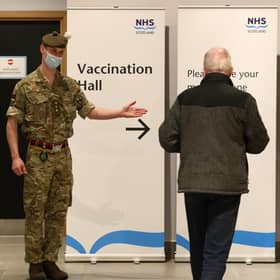 Military personnel, who are assisting with the vaccination programme, at the Royal Highland Showground near Edinburgh picture: PA/Andrew Milligan