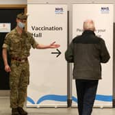 Military personnel, who are assisting with the vaccination programme, at the Royal Highland Showground near Edinburgh picture: PA/Andrew Milligan
