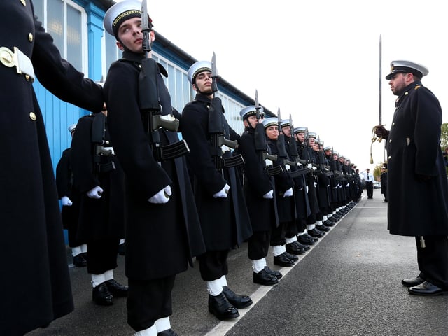 The Royal Navy's Ceremonial Guard in their final rehearsal for their duties at the Cenotaph in London, on Remembrance Sunday. They were photographed at Whale Island, Portsmouth. Picture: Chris Moorhouse (jpns 101121-15)