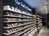 A wall of chocolate inside the Hotel Chocolat branch in Fort Kinnaird, Edinburgh.
