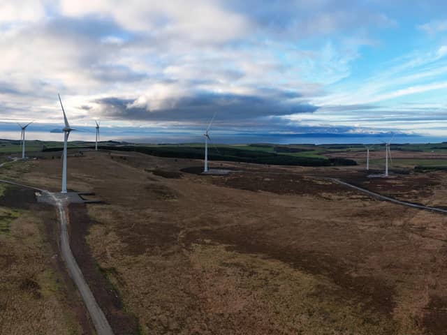 Once complete, Kirk Hill wind farm, near Kirkoswald in Ayrshire, will be the largest consumer-owned wind farm in the UK – with a total generating capacity of 18.8MW, it will supply enough green electricity to power around 20,000 homes and businesses and earn around £2.8m for community projects over its 30-year lifespan. Picture: Ripple Energy