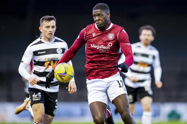 Joel Nouble is returning to Livington having played his final game for Arbroath - but is hoping to return for a league winners' medal.  (Photo by Roddy Scott / SNS Group)