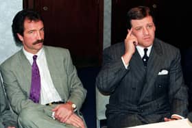 April, 1991: Rangers chairman David Murray (right) tells a packed press conference that manager Graeme Souness is to leave the club for Liverpool.