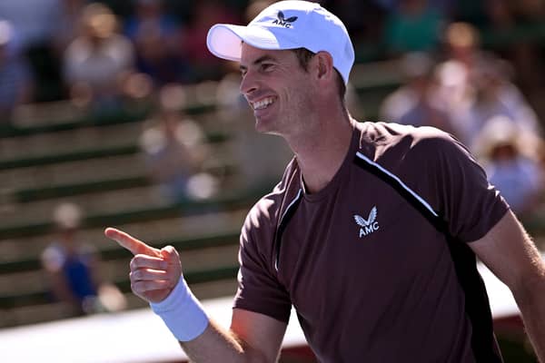 Andy Murray smiles after his win over Dominic Thiem at the Kooyong Classic ahead of the Australian Open, which starts this weekend. (Photo by WILLIAM WEST/AFP via Getty Images)